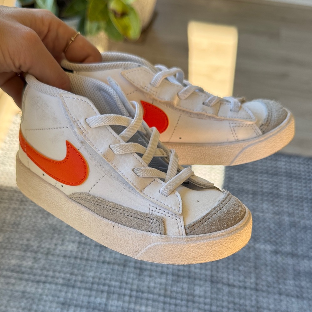Nike White and Bright Orange Kids' Sneakers